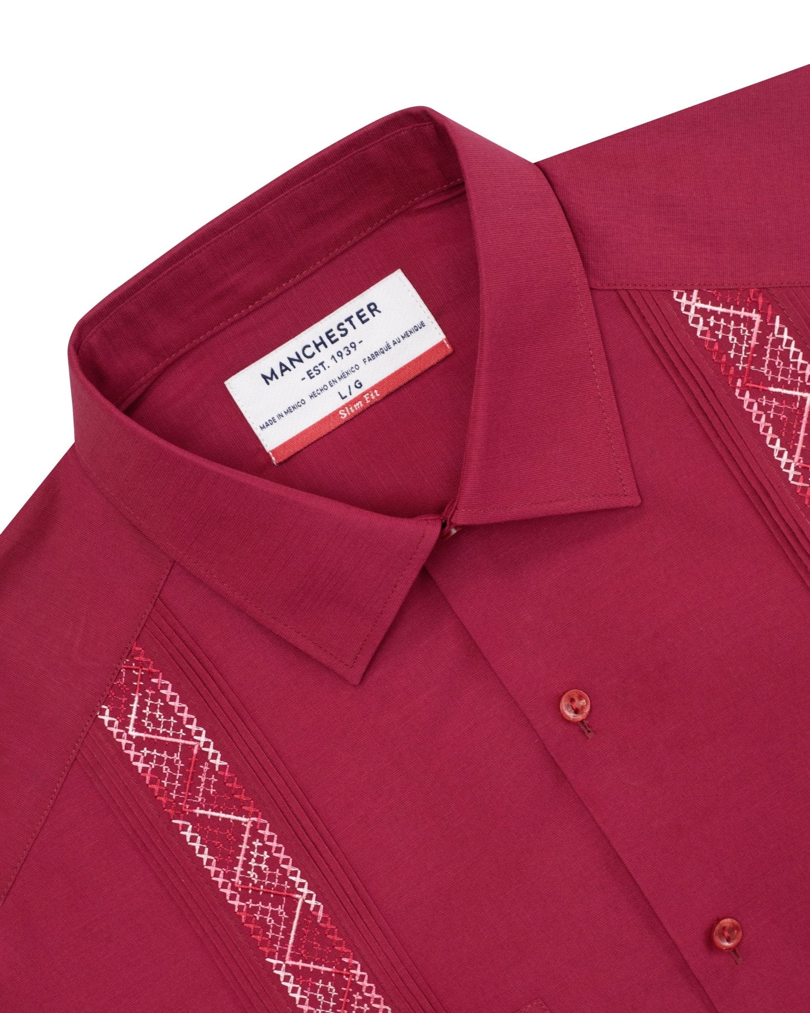 Manchester Guayabera Tradicional Slim Fit Alforzas Bordado - Manchester