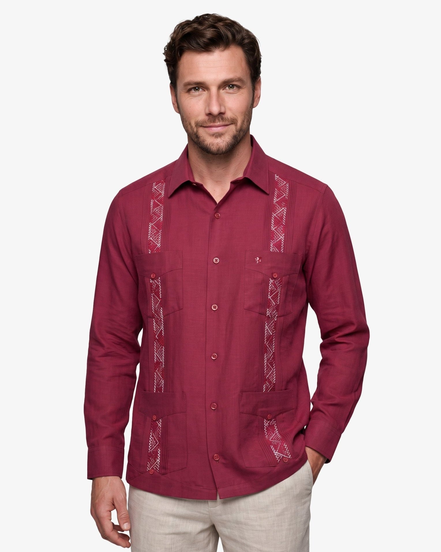 Manchester Guayabera Tradicional Slim Fit Alforzas Bordado - Manchester