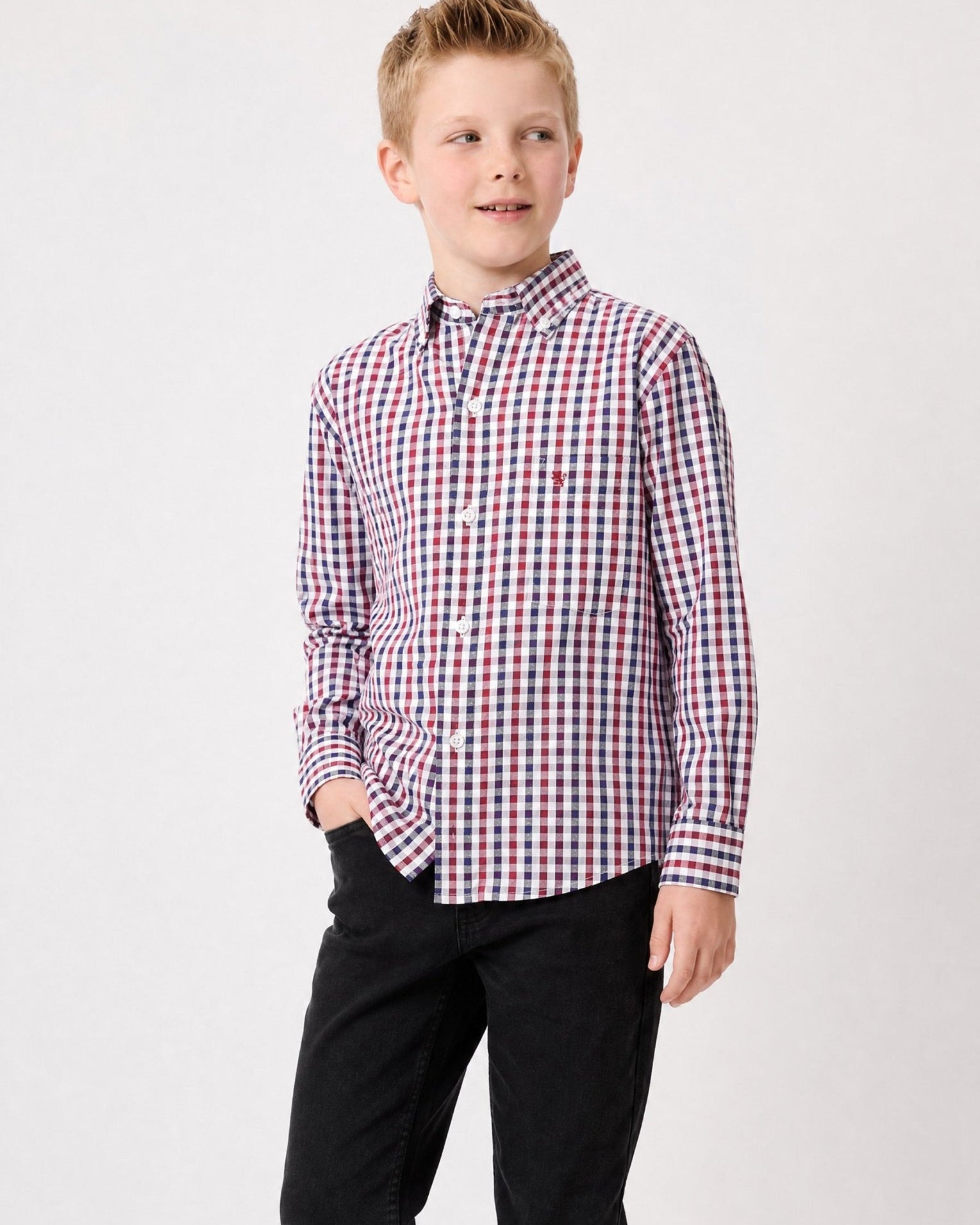 Manchester Junior Camisa Casual Gingham Button Down - Manga Larga - Manchester