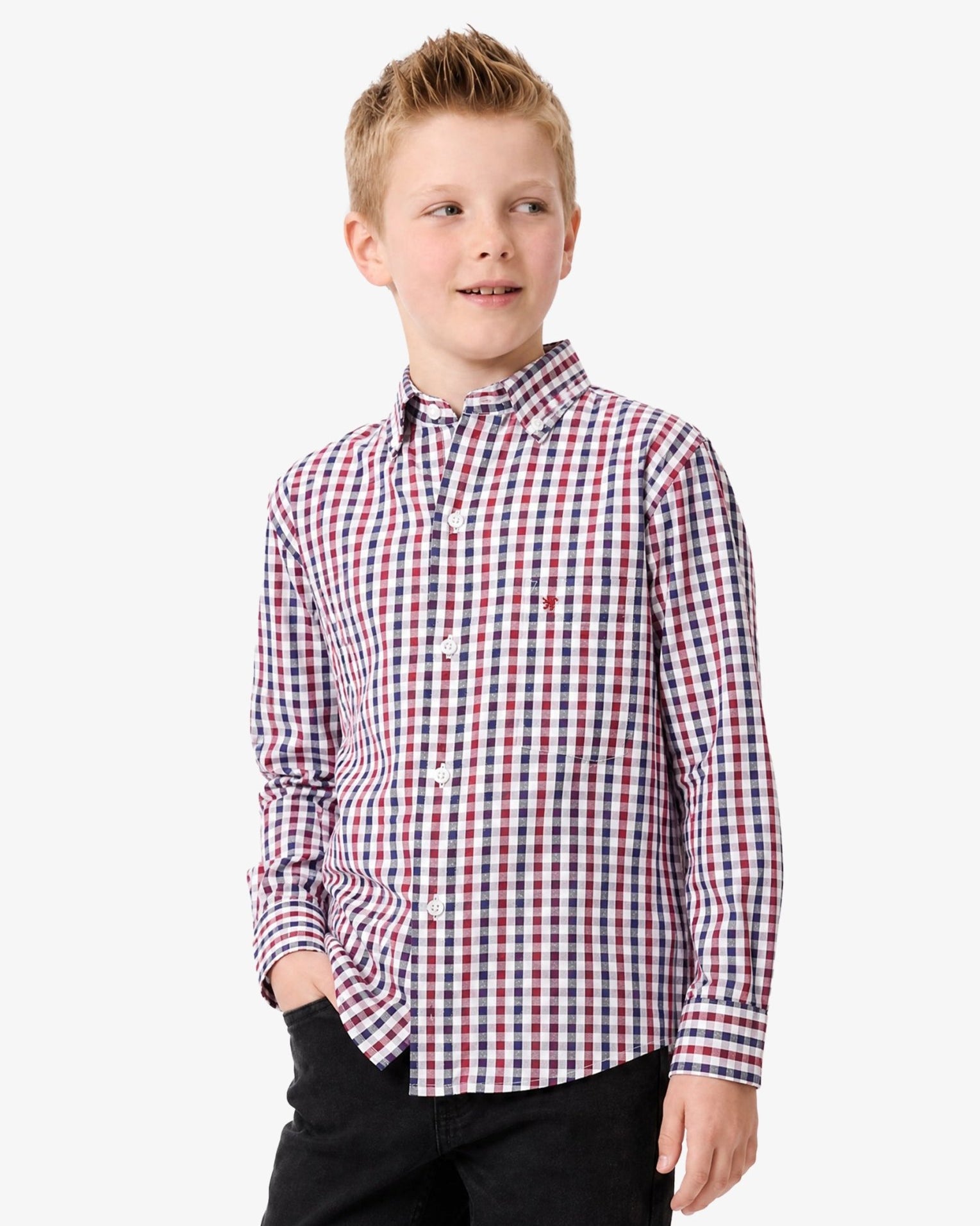Manchester Junior Camisa Casual Gingham Button Down - Manga Larga - Manchester