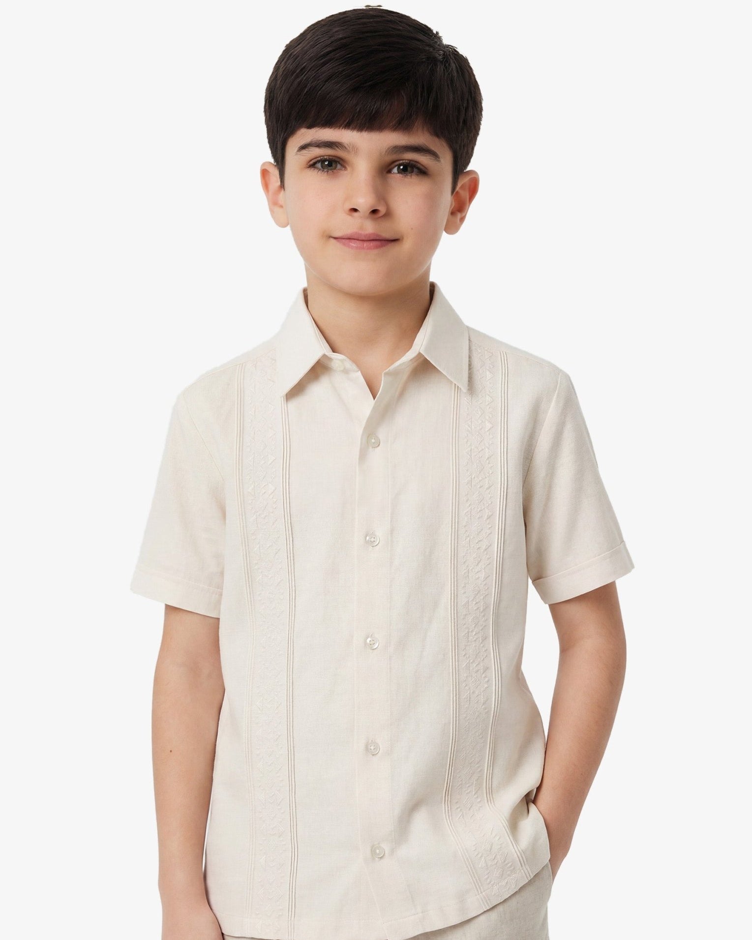 Manchester Junior Guayabera Bordado Hueso color hueso para niño