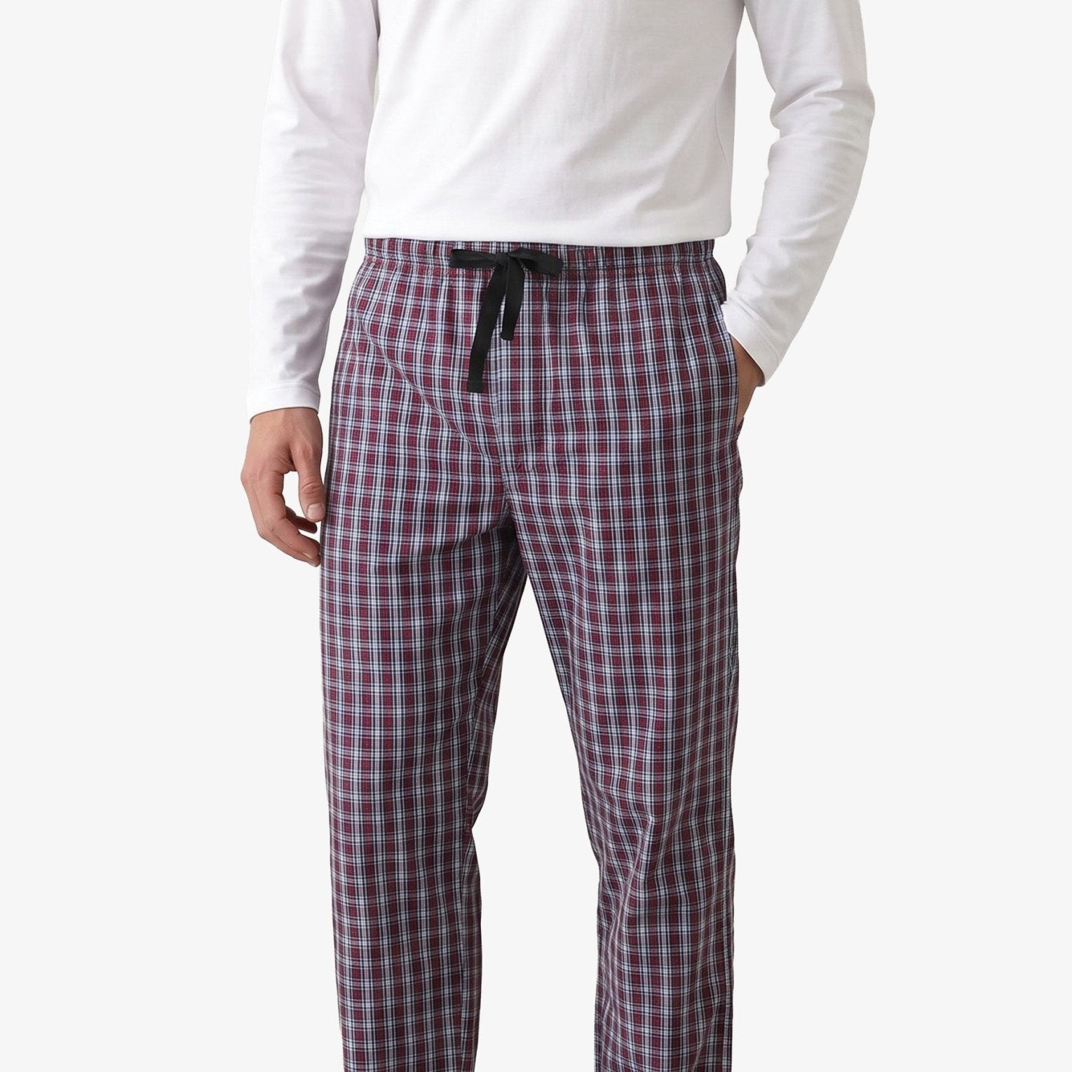 Manchester Pantalón de Pijama de Cuadros 100% Algodón color vino para hombre