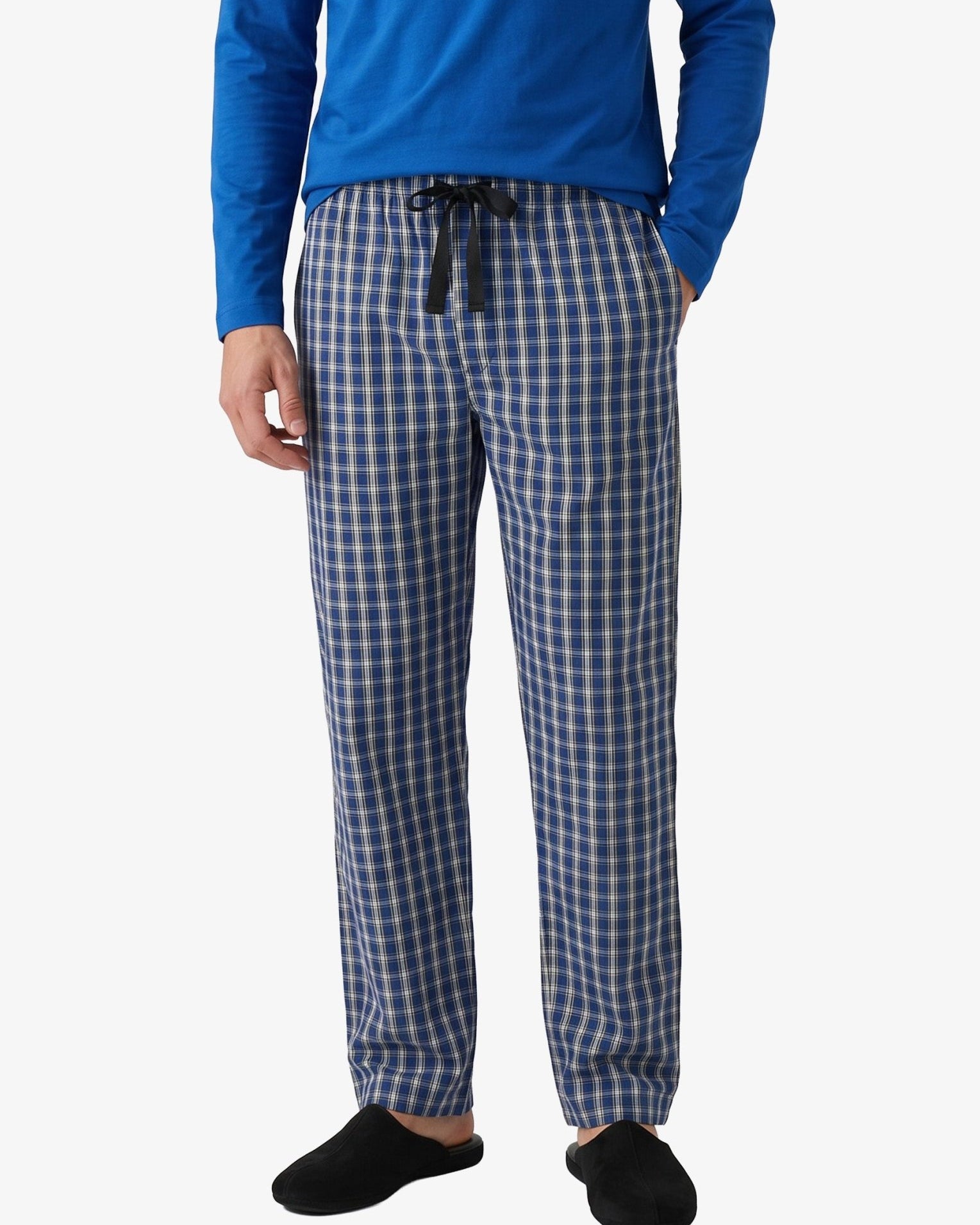 Manchester Pantalón de Pijama de Cuadros 100% Algodón color marino para hombre