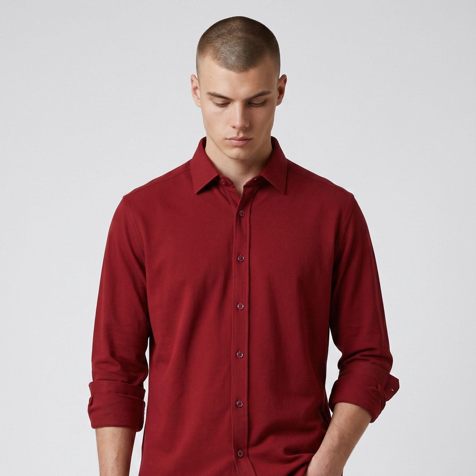 Manchester Performance Camisa Casual color guindo para hombre
