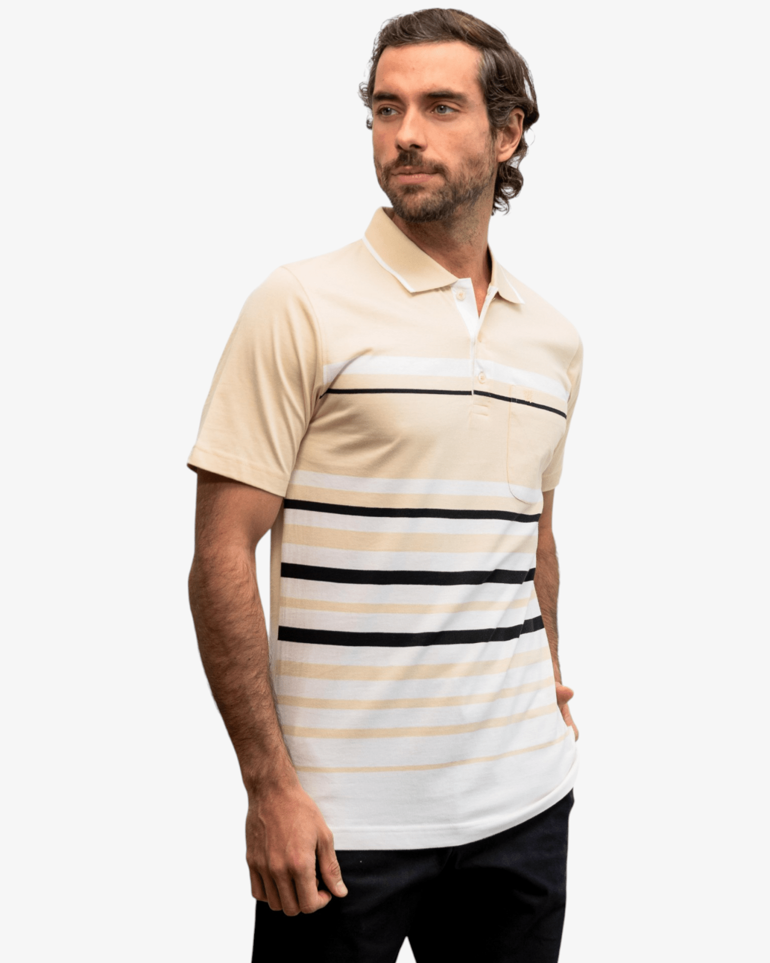 Manchester Playera Polo Casual a Rayas con Bolsillo Frontal - Manchester