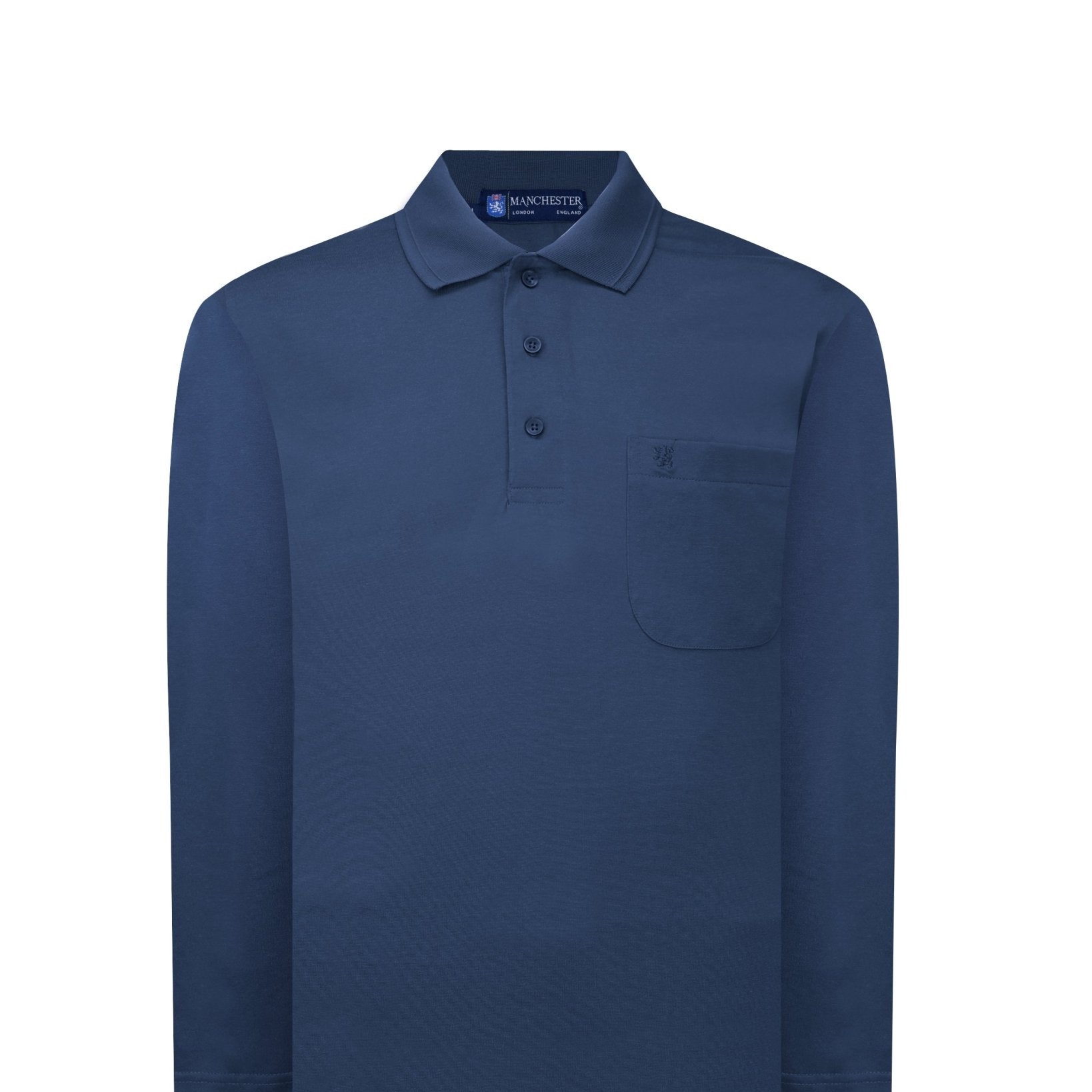 Manchester Playera Polo Lisa Poliéster y Algodón Manga Larga color marino para hombre