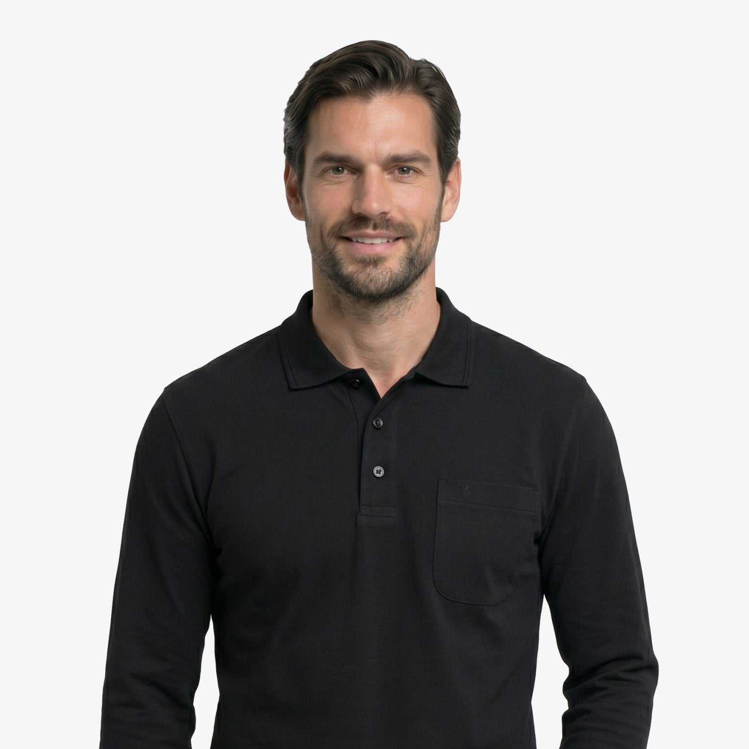 Manchester Playera Polo Lisa Poliéster y Algodón Manga Larga color negro para hombre
