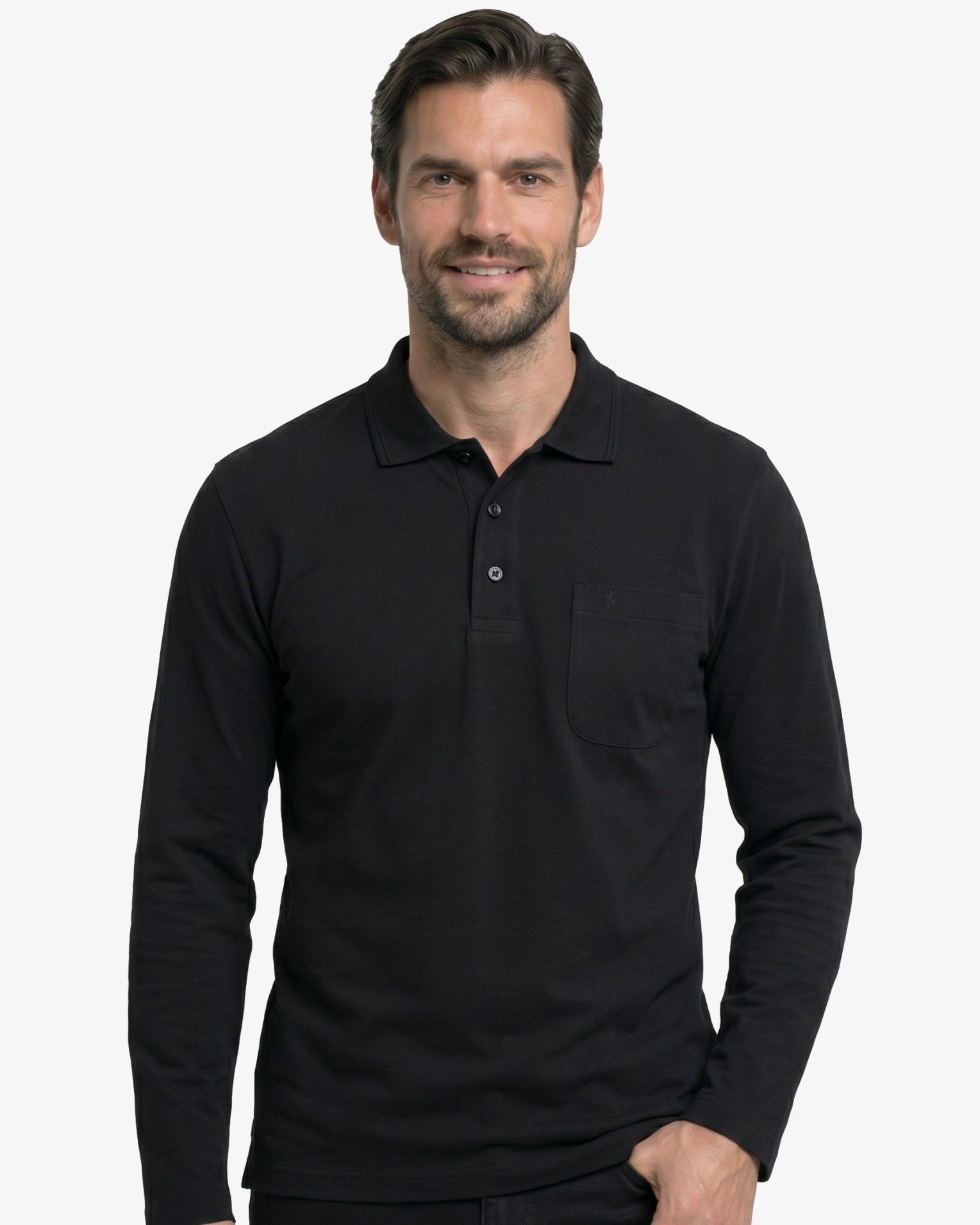 Manchester Playera Polo Lisa Poliéster y Algodón Manga Larga color negro para hombre