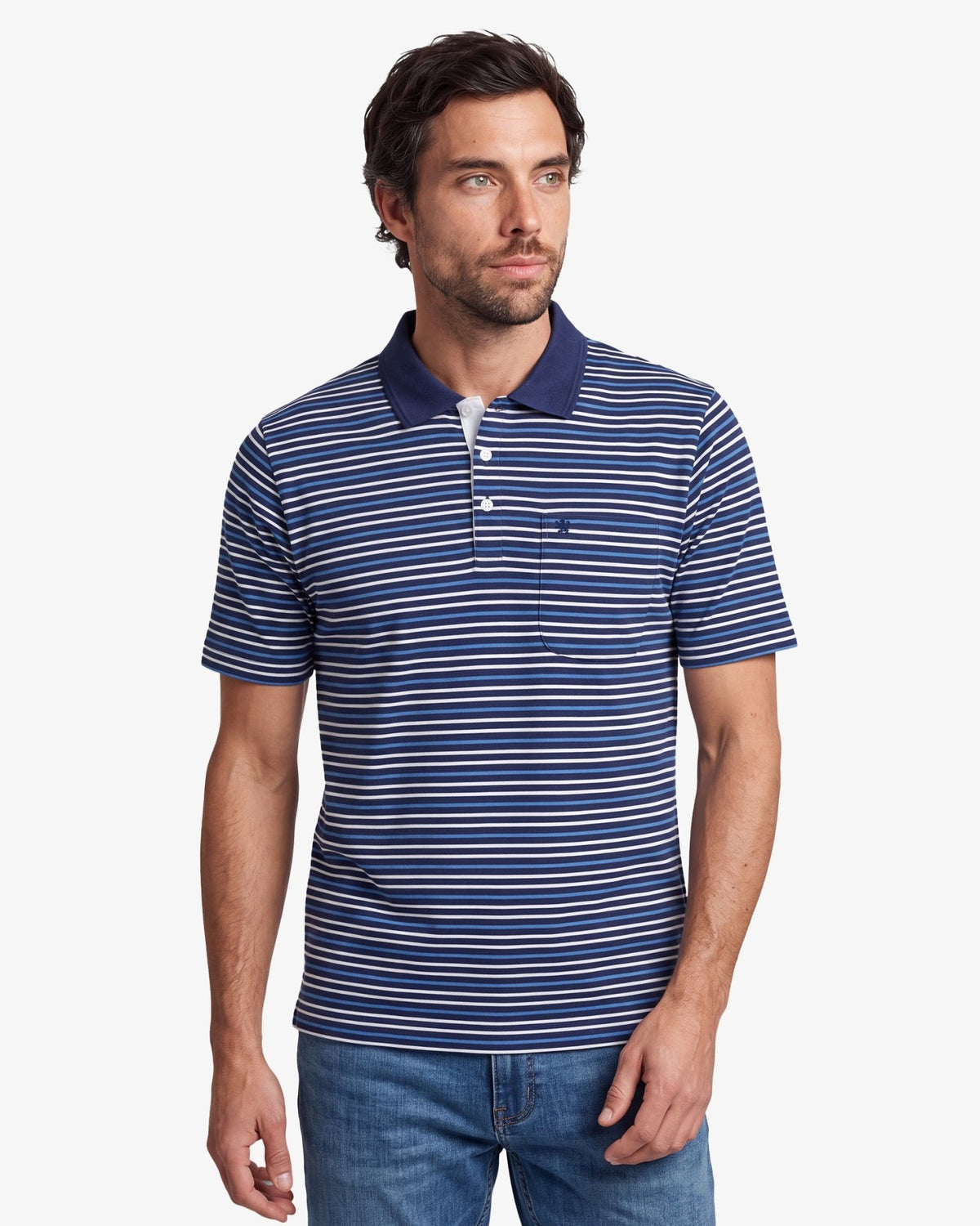 Manchester Polo 100% Algodón Supima Navy Multi-Stripe - Manchester