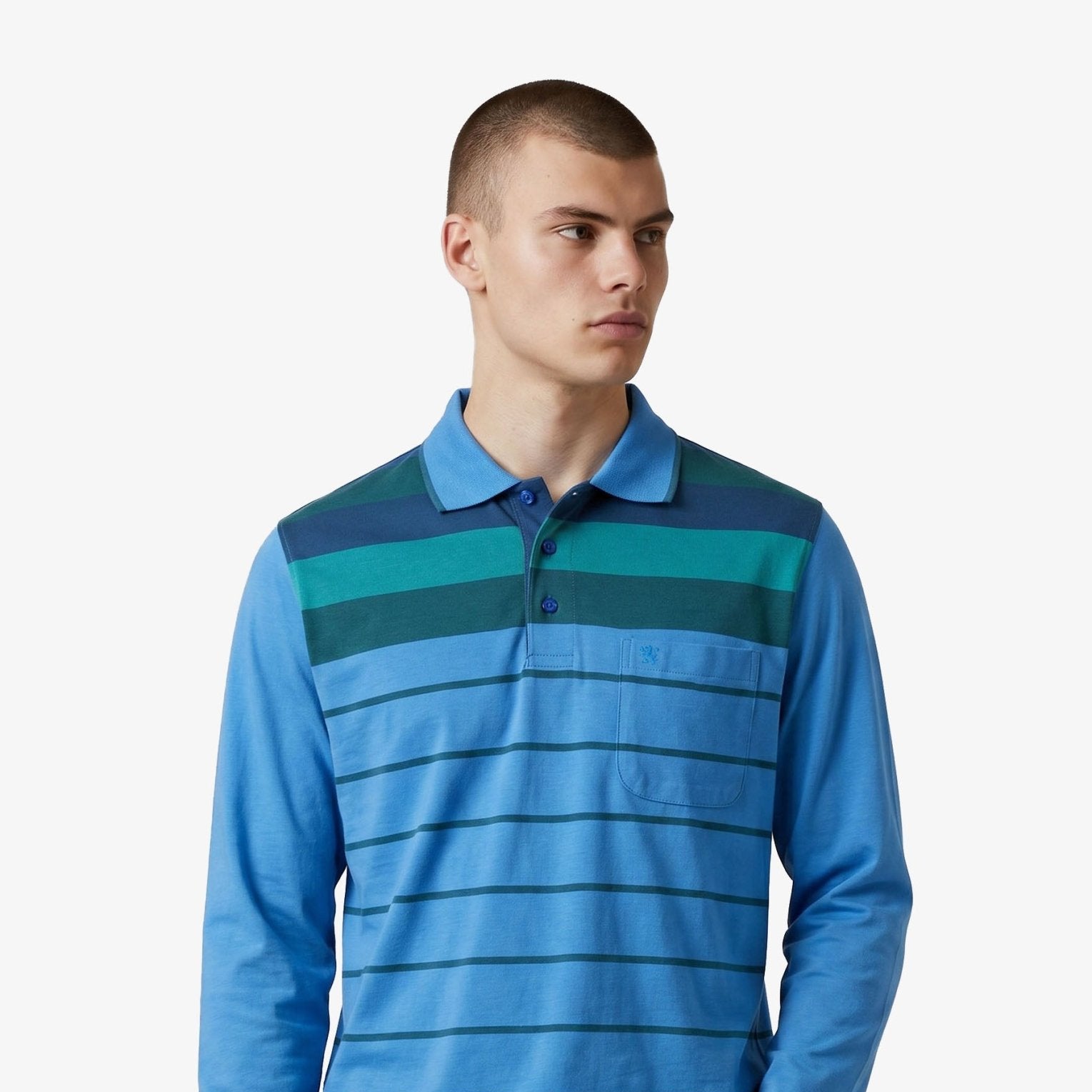 Manchester Polo - Algodón - Degradado Rayas - Manga Larga color azul para hombre