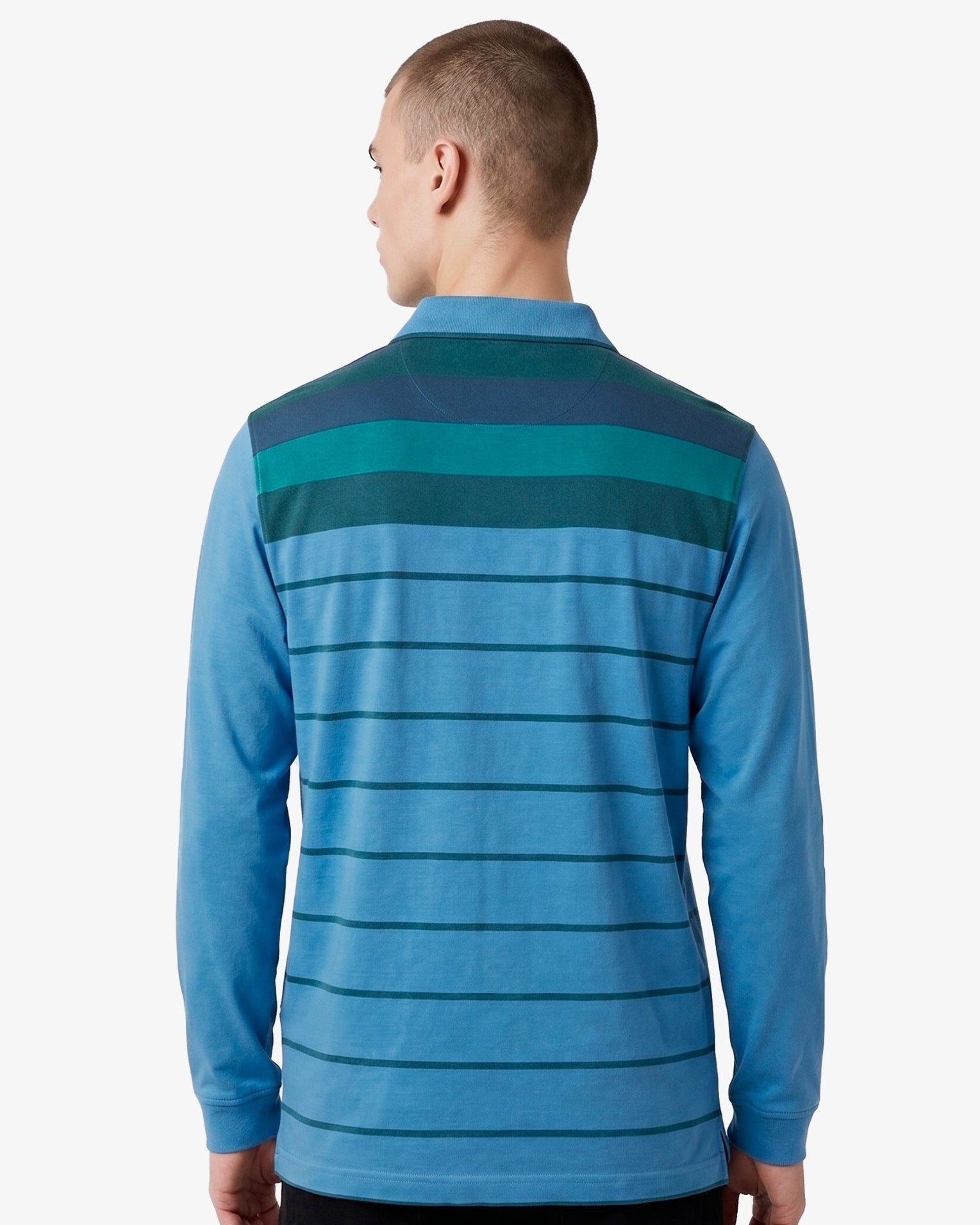 Manchester Polo - Algodón - Degradado Rayas - Manga Larga color azul para hombre
