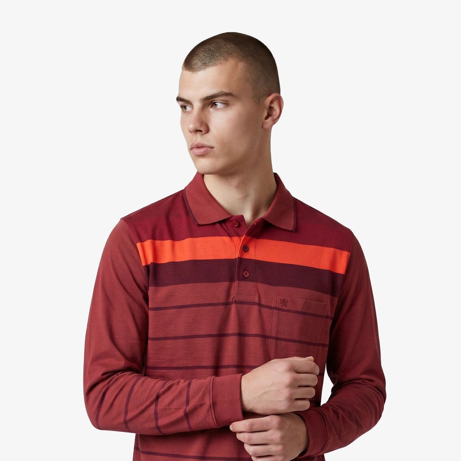Manchester Polo - Algodón - Degradado Rayas - Manga Larga color vino para hombre