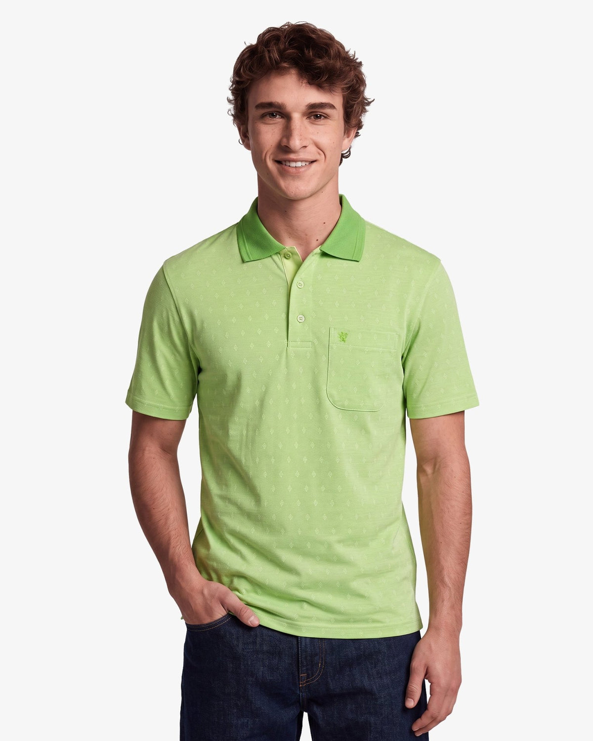 Manchester Polo con Rombos Sutiles, Bolsillo y Cuello de Botones en Algodón Supima - Manchester