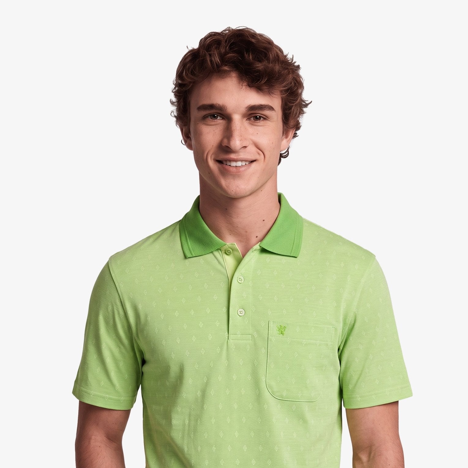 Manchester Polo con Rombos Sutiles, Bolsillo y Cuello de Botones en Algodón Supima - Manchester