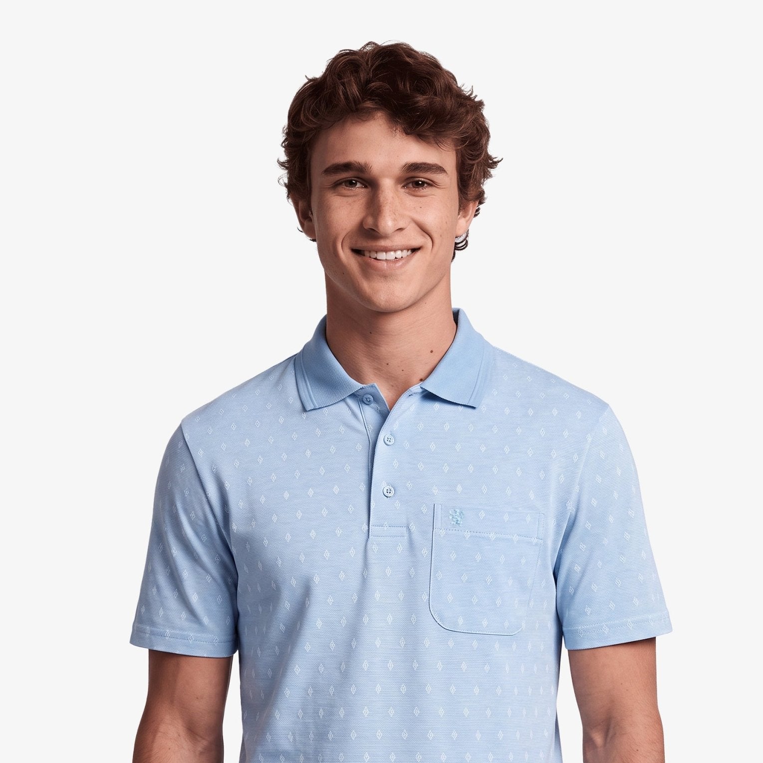 Manchester Polo con Rombos Sutiles, Bolsillo y Cuello de Botones en Algodón Supima - Manchester