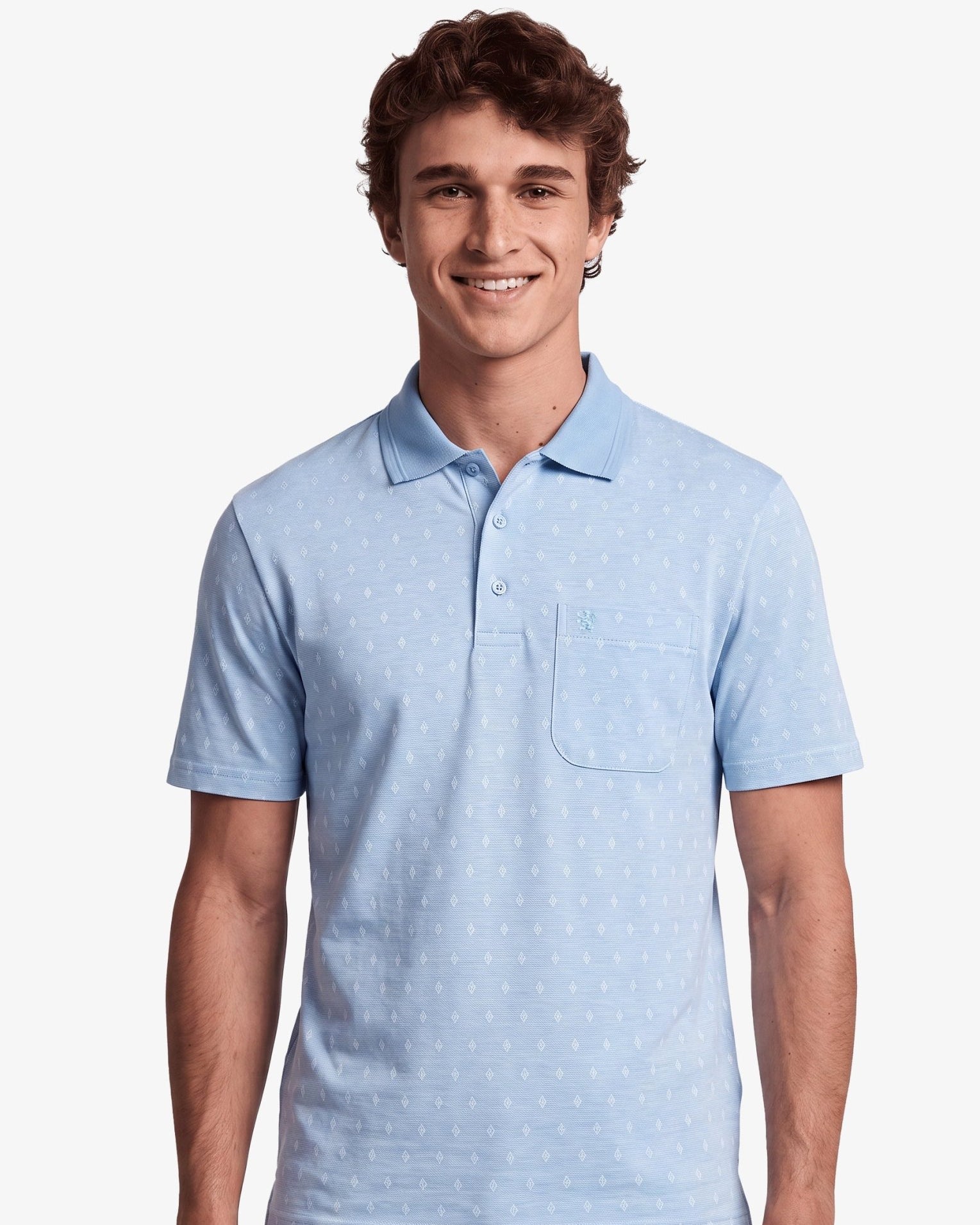 Manchester Polo con Rombos Sutiles, Bolsillo y Cuello de Botones en Algodón Supima - Manchester