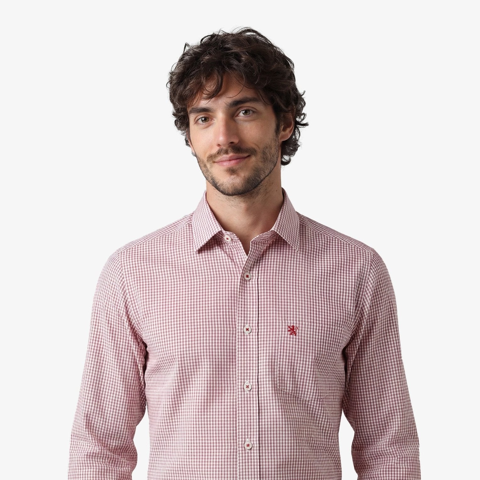 Manchester Regular Fit Camisa de Vestir Manga Larga Cuello Roma en Algodón-Poliéster color rojo para hombre