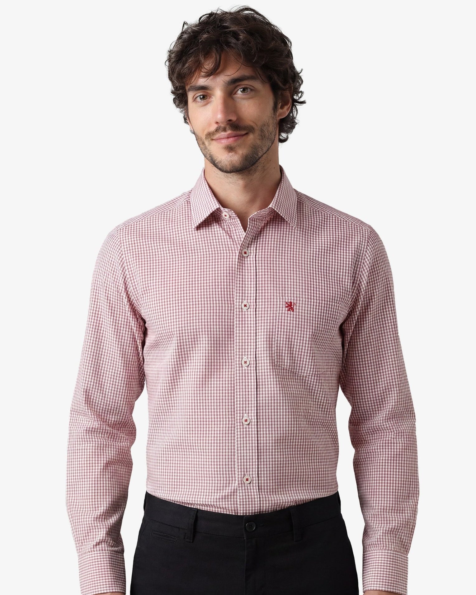 Manchester Regular Fit Camisa de Vestir Manga Larga Cuello Roma en Algodón-Poliéster color rojo para hombre