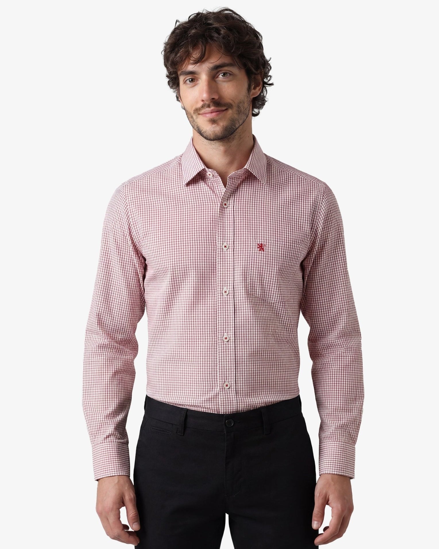 Manchester Regular Fit Camisa de Vestir Manga Larga Cuello Roma en Algodón-Poliéster - Manchester