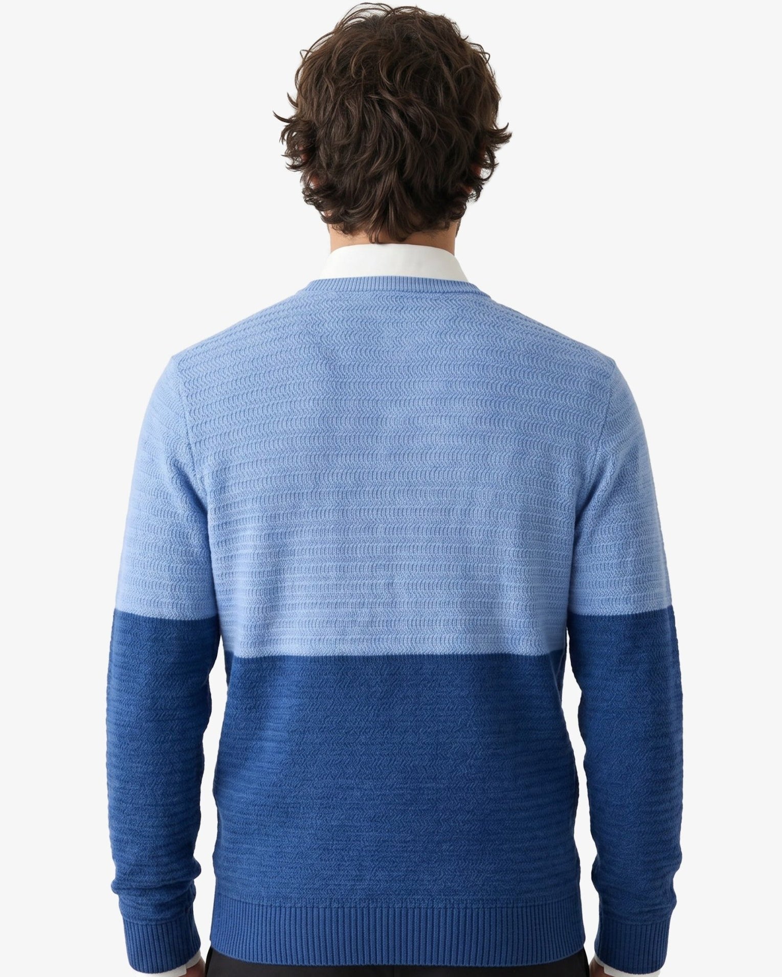 Manchester Suéter Cuello V Bicolor en Mezcla de Lana y Acrílico color azul jaspe para hombre