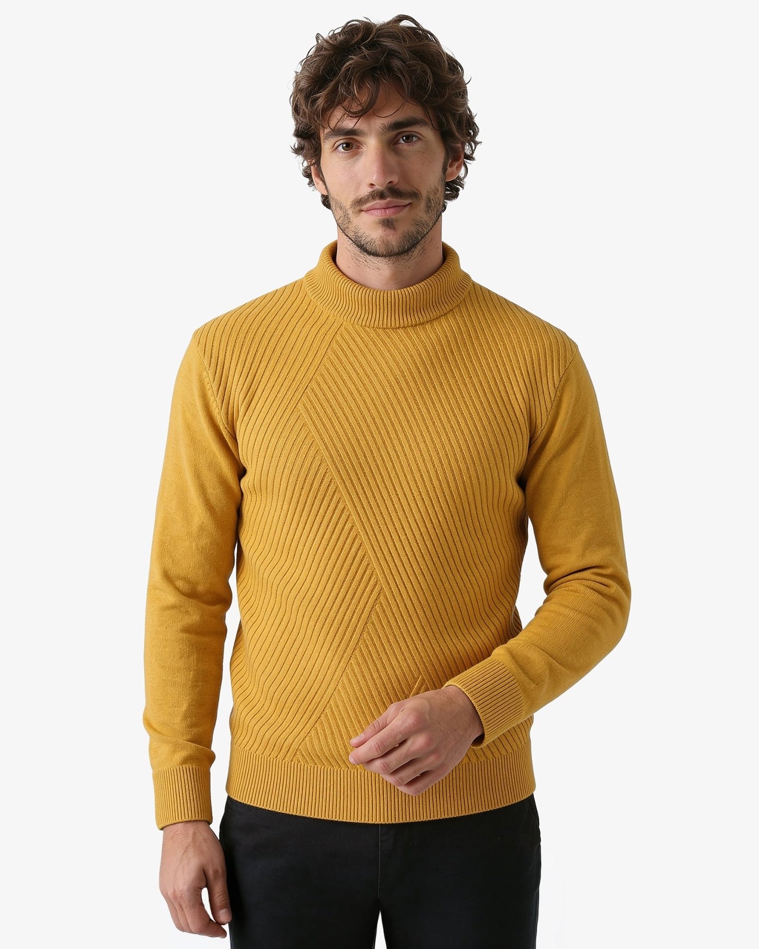 Manchester Sweater con Cuello Redondo y Tejido de Líneas Inclinadas - Manchester