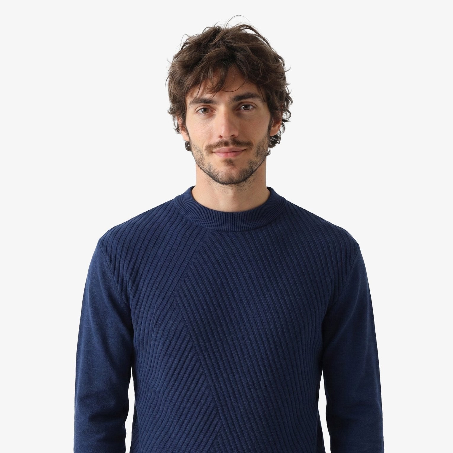 Manchester Sweater con Cuello Redondo y Tejido de Líneas Inclinadas color marino jaspe para hombre