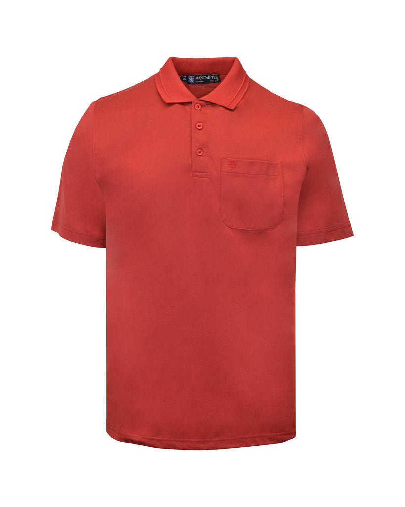 Manchester Polo en Rojo Manga Corta Lisa en Poliéster-Algodón Regular Fit Vista Frontal