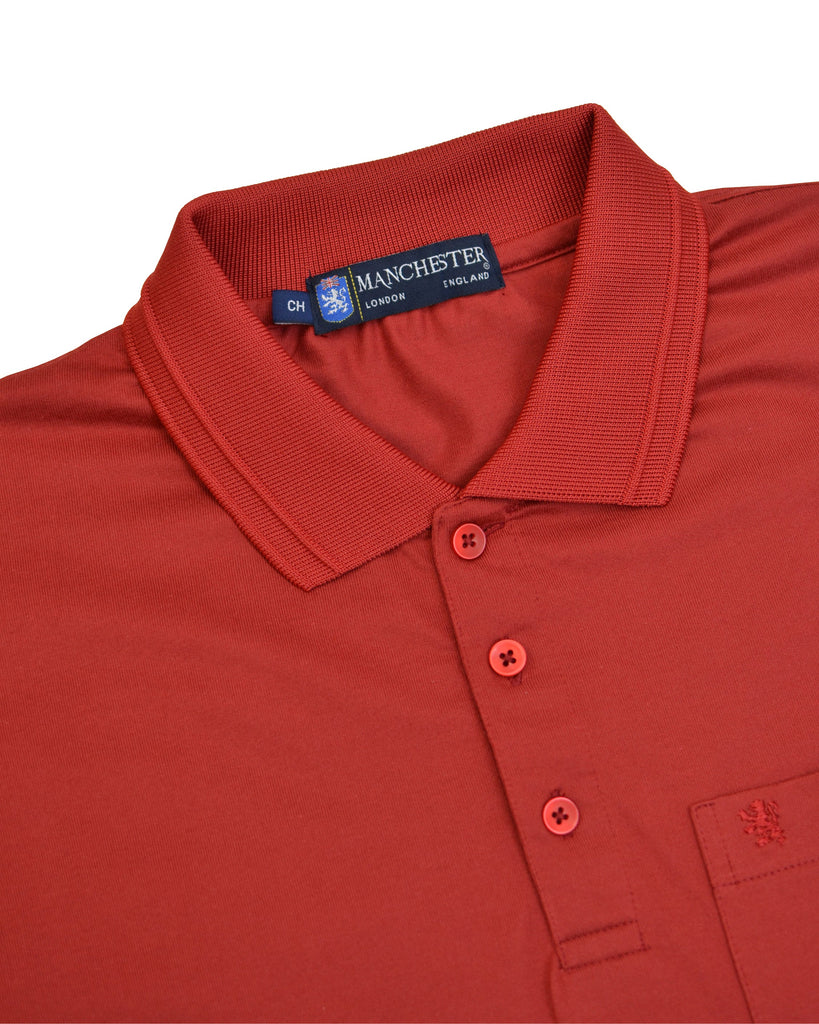 Manchester Polo en Rojo Manga Corta Lisa en Poliéster-Algodón Regular Fit Vista Cuello