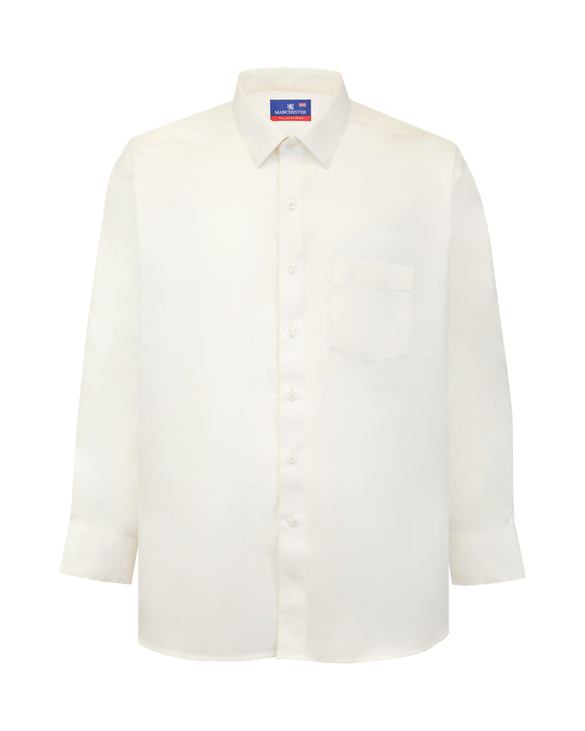Manchester Camisa de Vestir Tallas Extras de Manga Larga y Cuello Ajustable Vista Frontal en Hueso