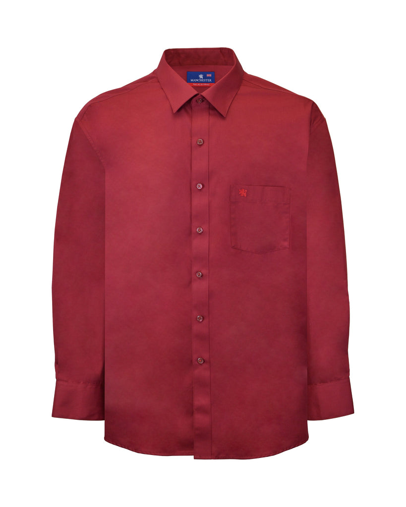 Manchester Camisa de Vestir Tallas Extras Vino de Manga Larga y Cuello Ajustable Vista Frontal