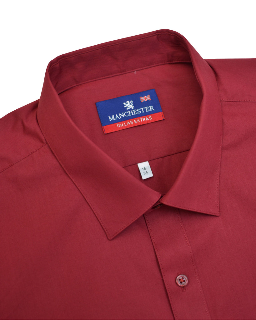 Manchester Camisa de Vestir Tallas Extras Vino de Manga Larga y Cuello Ajustable Vista Cuello