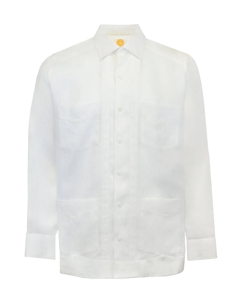 Guayabera de Lino Manga Larga Blanca Vista Frontal