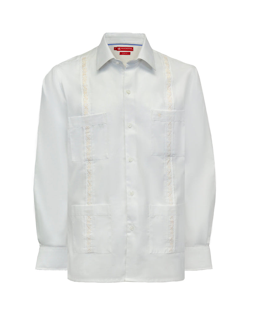 {"altText": "Manchester Guayabera Capri Slim Fit en Algod\u00f3n y Poli\u00e9ster Manga Larga con Alforzas y Pu\u00f1o Convertible Vista Frontal", "color": "BLANCO", "url": "https://cdn.shopify.com/s/files/1/0762/6925/7013/files/3340O_BLANCO_1.jpg?v=1701805572"}