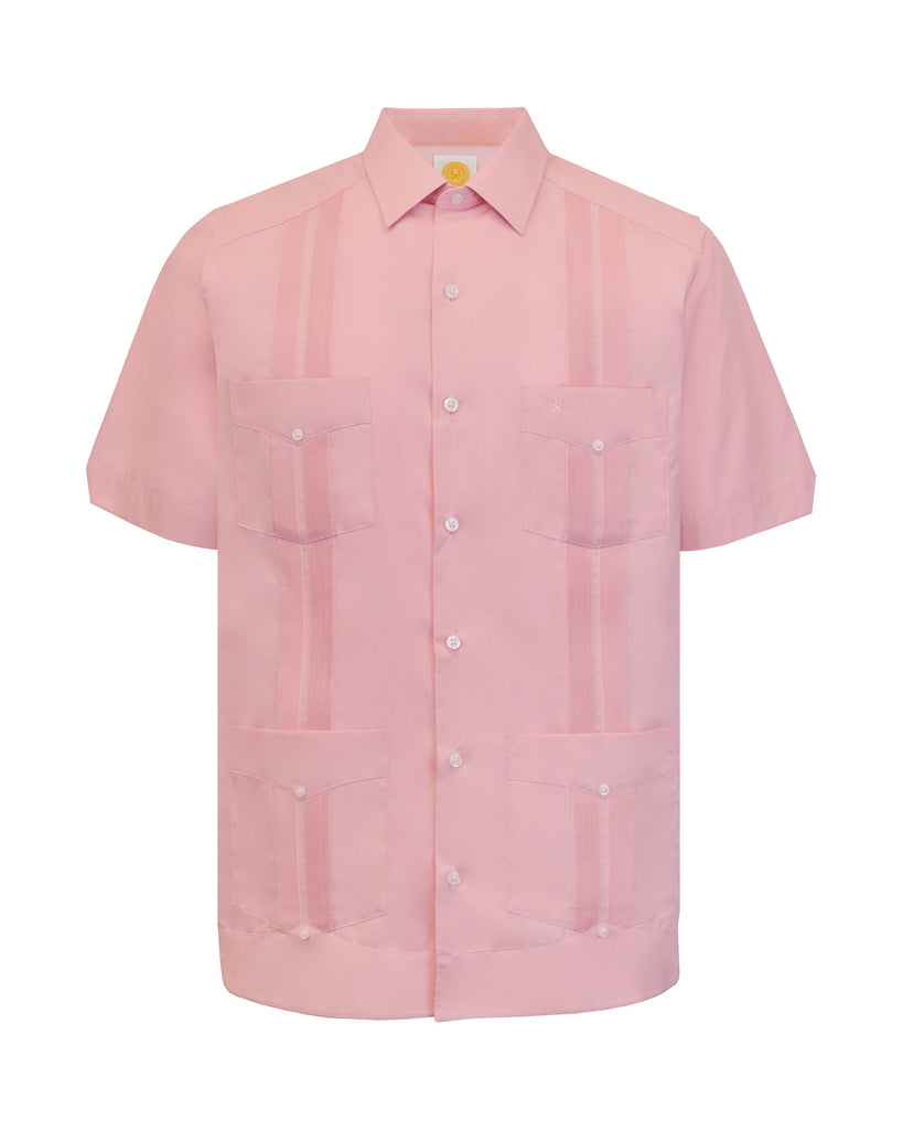 Manchester Guayabera Manga Corta con Cuello Mónaco Vista Frontal en Coral