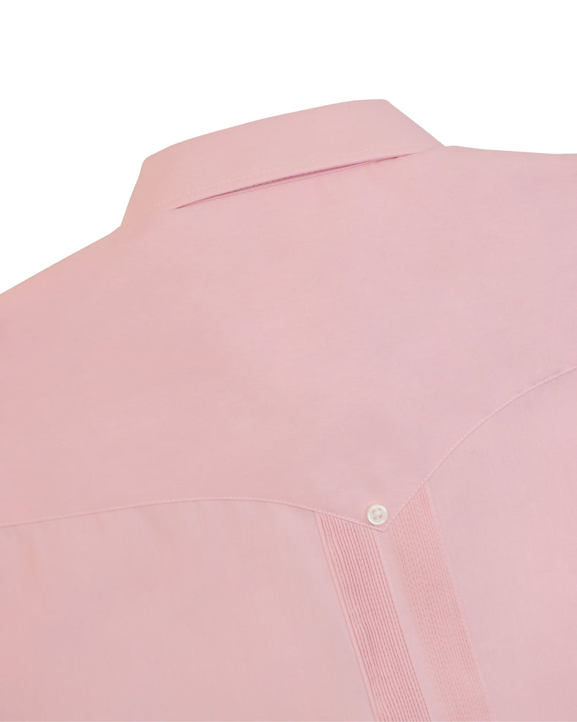 Manchester Guayabera Manga Corta con Cuello Mónaco Cuello Vista Trasera en Coral