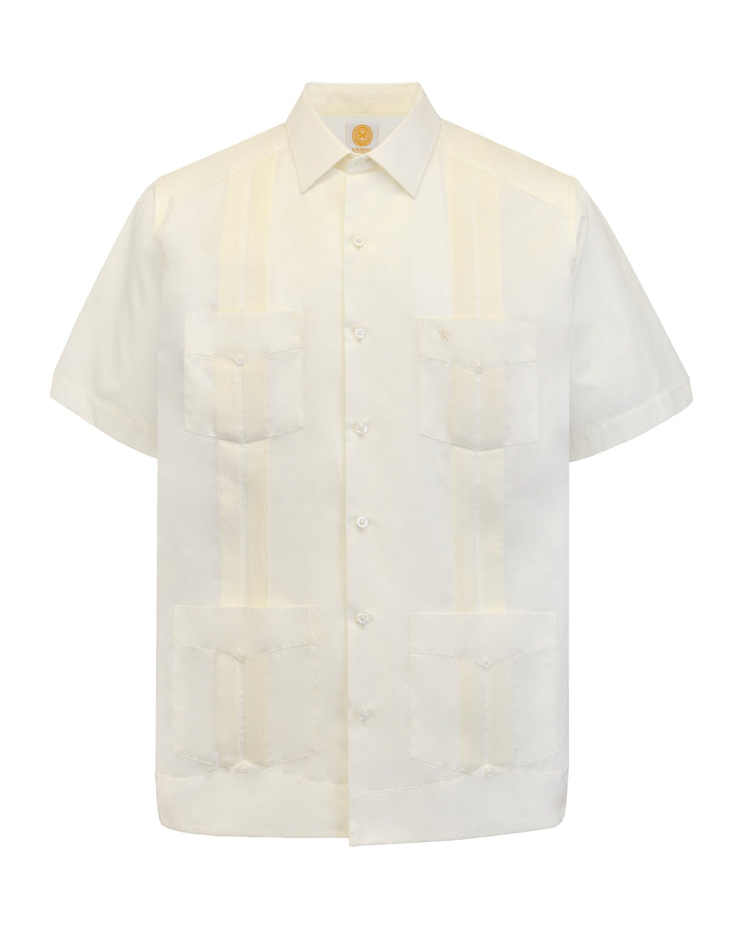 Manchester Guayabera Manga Corta con Cuello Mónaco Vista Frontal en Hueso