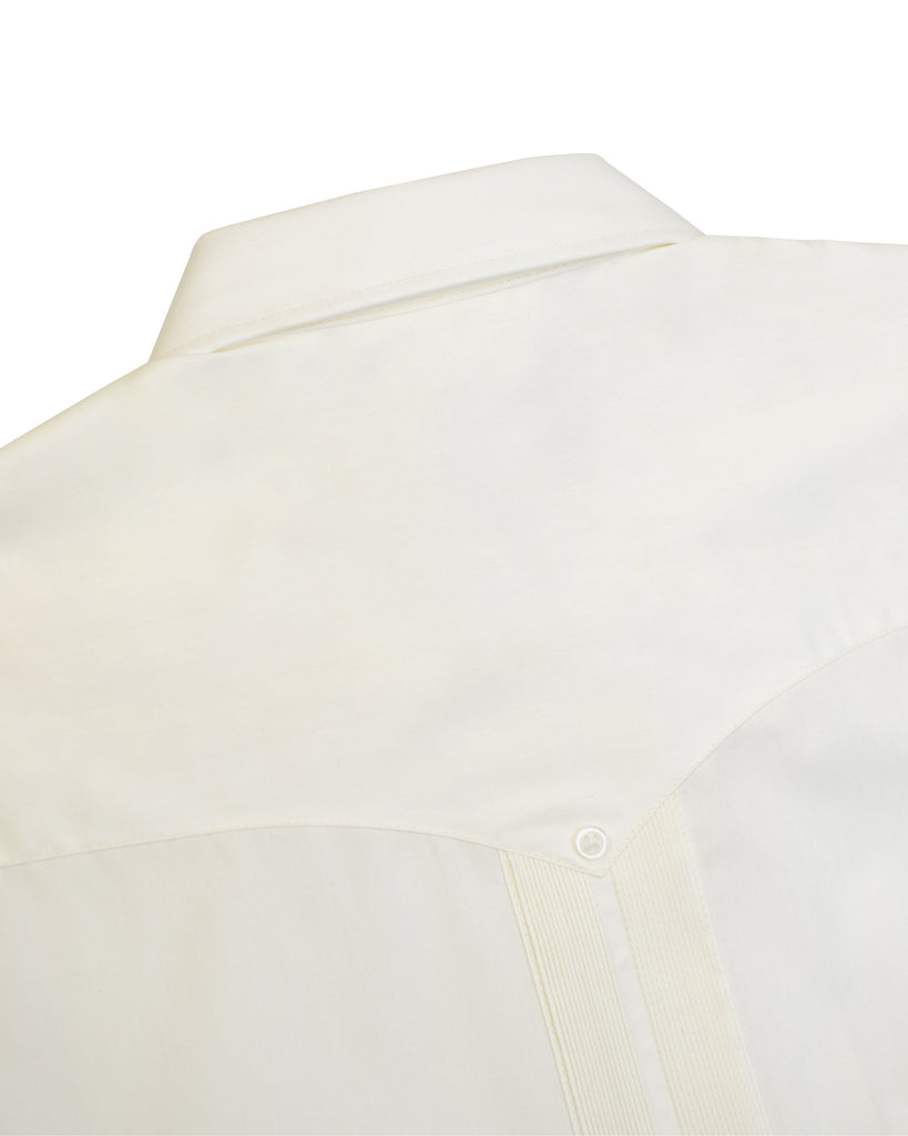 Manchester Guayabera Manga Corta con Cuello Mónaco Cuello Vista Trasera en Hueso