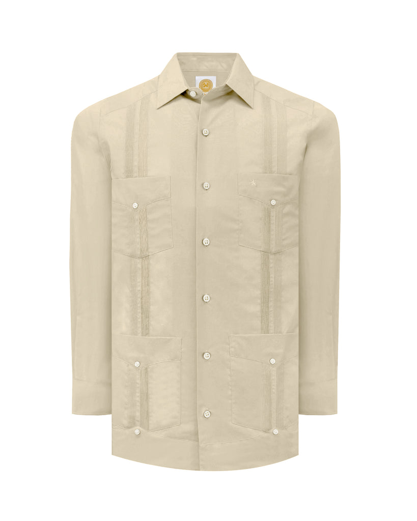 Manchester Guayabera Regular Fit Algodón y Poliéster Vista Frontal en Arena