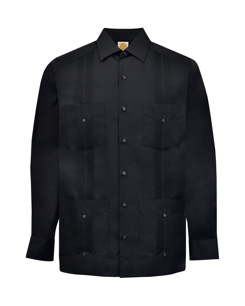 Manchester Guayabera Regular Fit Algodón y Poliéster Vista Frontal en Negro