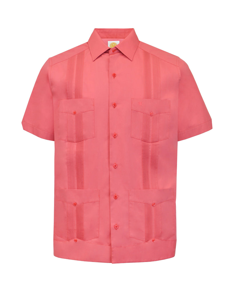 Manchester Guayabera Manga Corta con Cuello Mónaco Vista Frontal en Ladrillo