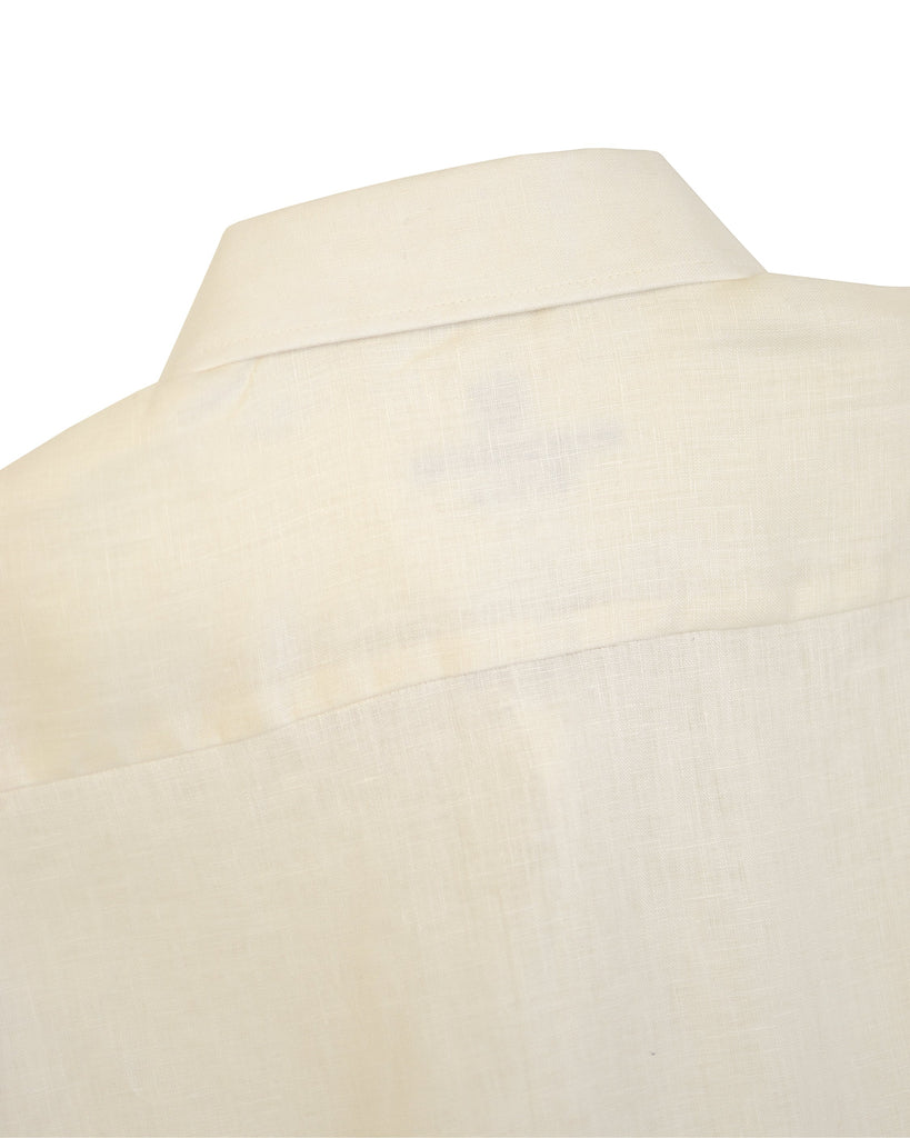 Manchester Camisa de Lino Regular Fit Vista Cuello Trasera en Hueso