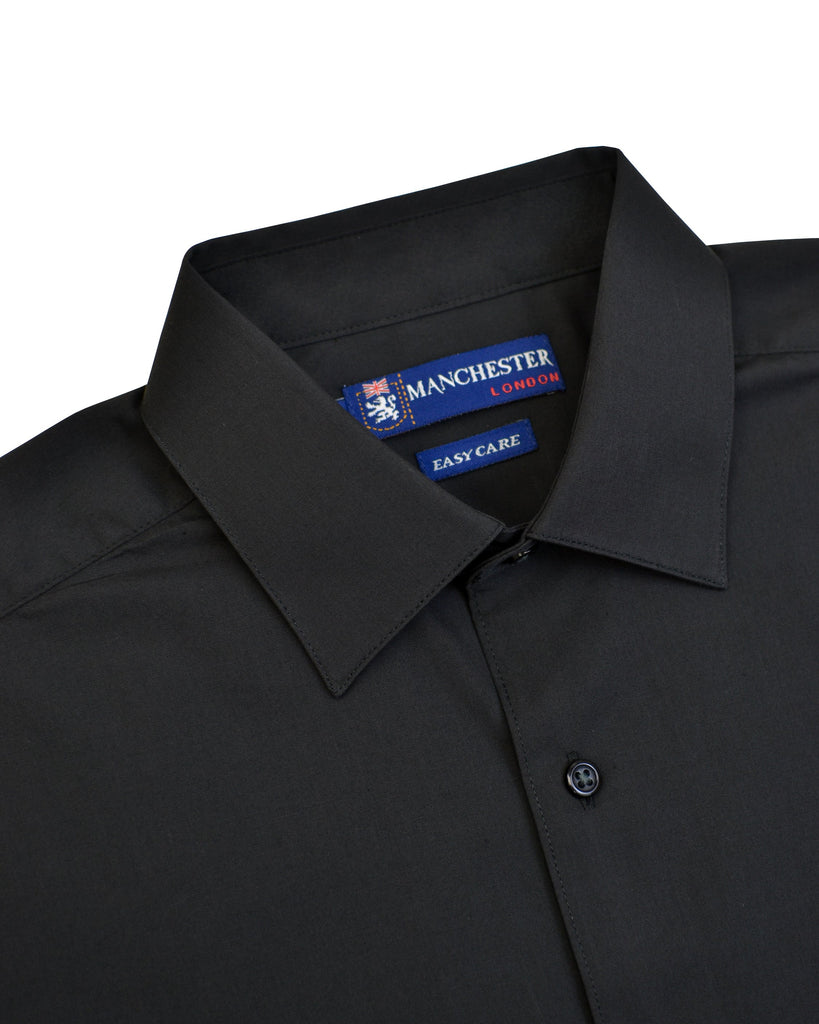 Manchester Camisa Casual un Bolsillo Cuello Vista Frontal en Negro