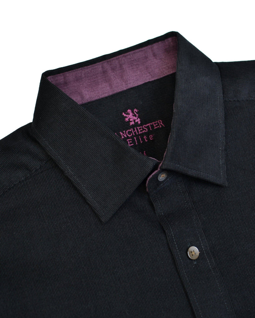 Manchester Camisa de Micropana Negra en Algodon Vista de Cuello
