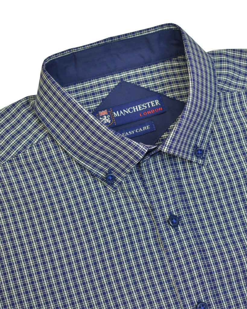 Manchester Camisa Casual en Verde Algodon - Poliester Regular Fit Manga Larga Vista Cuello