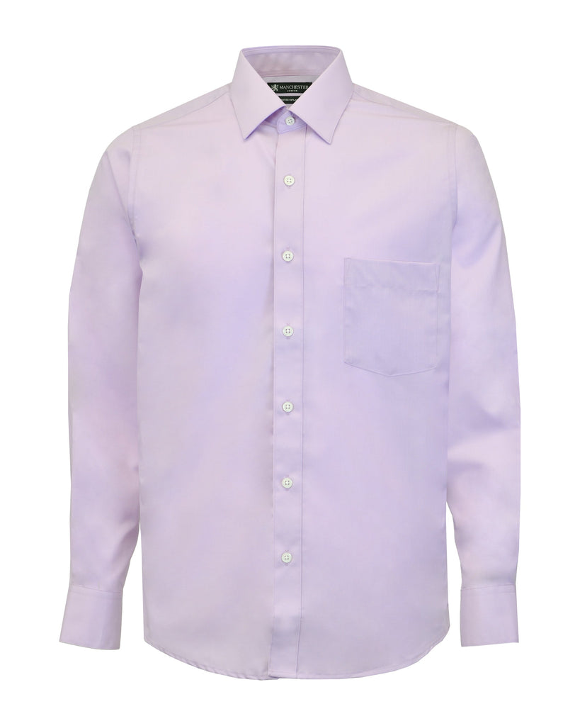 Manchester Camisa de Vestir Lisa en Algodón-Poliéster con Cuello Boss y Puño de Pico en Lila Vista Frontal