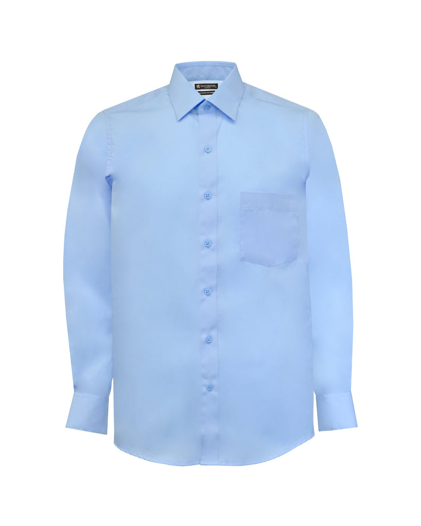 Manchester Camisa de Vestir Celeste Lisa con Cuello Boss Vista Frontal