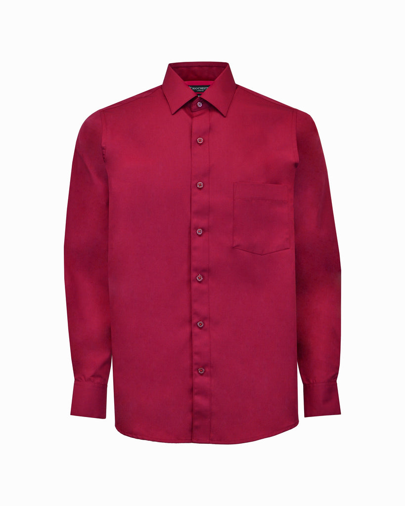 Manchester Camisa de Vestir Vino Lisa con Cuello Boss Vista Frontal