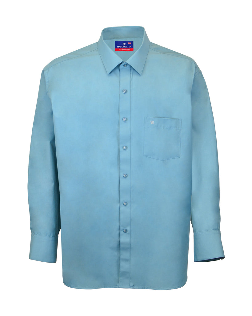 Manchester Camisa de Vestir Puño Regio en Manga Larga Tallas Extras en Gris Acero Vista Frontal