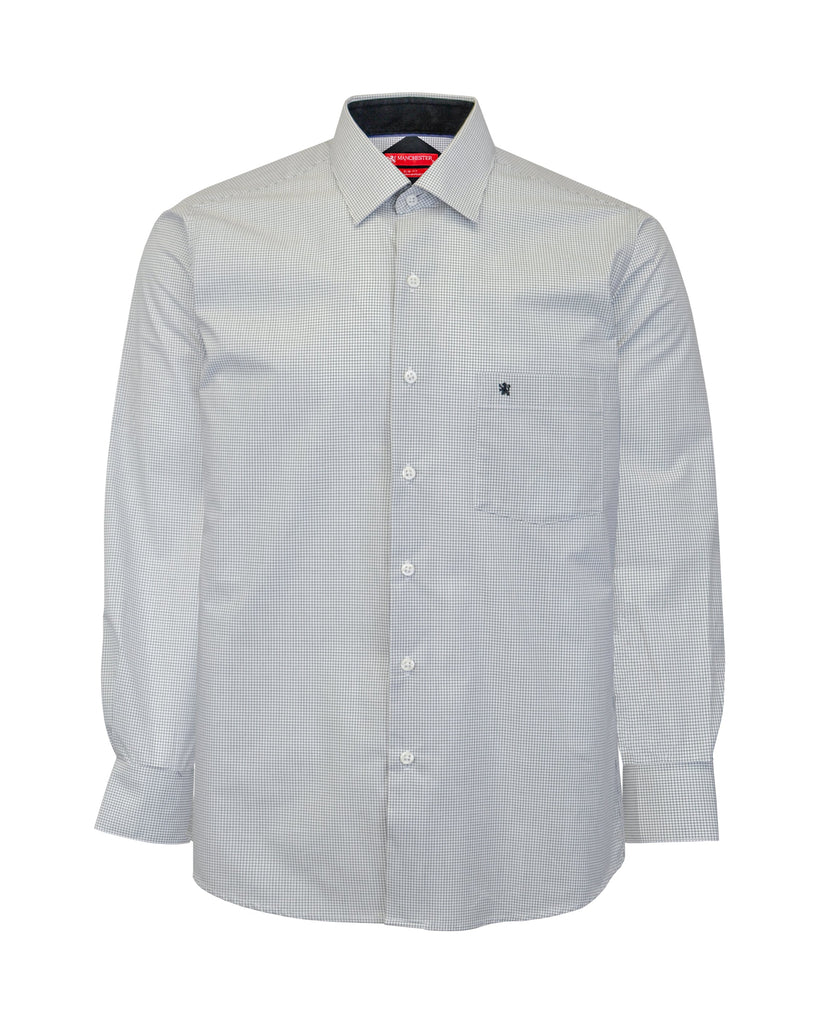 Manchester Slim Fit Camisa de Vestir a Cuadros Puño Ejecutivo en Algodón-Poliéster Vista Frontal