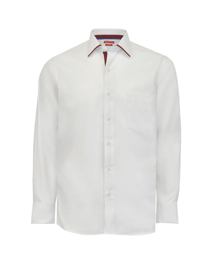 Manchester Camisa de Vestir Lisa en Blanco Corte Slim Fit Cuello Roma Vista Frontal